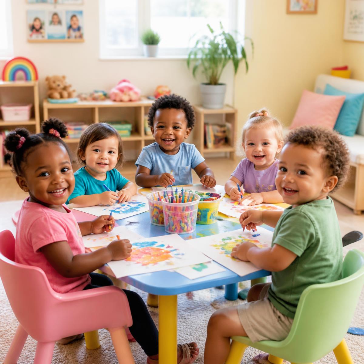 Children doing arts and crafts together at the daycare